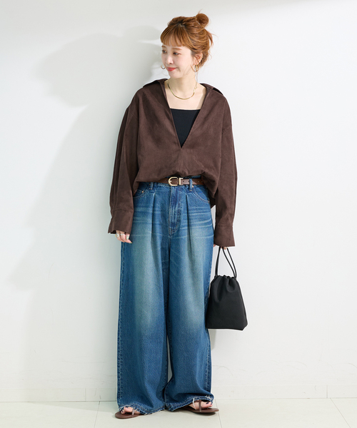 B.C STOCK(ベーセーストック)の「手洗い可 / スエードライクスキッパーシャツ(シャツ/ブラウス・レディース・ブラウン/アイボリー・FREE)」の11枚目の写真