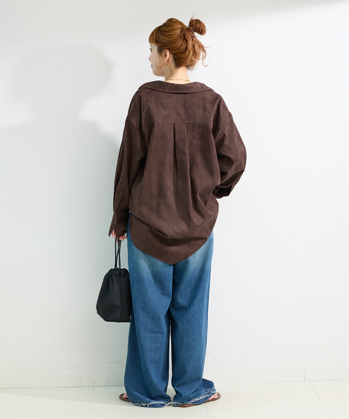 B.C STOCK(ベーセーストック)の「手洗い可 / スエードライクスキッパーシャツ(シャツ/ブラウス・レディース・ブラウン/アイボリー・FREE)」の13枚目の写真