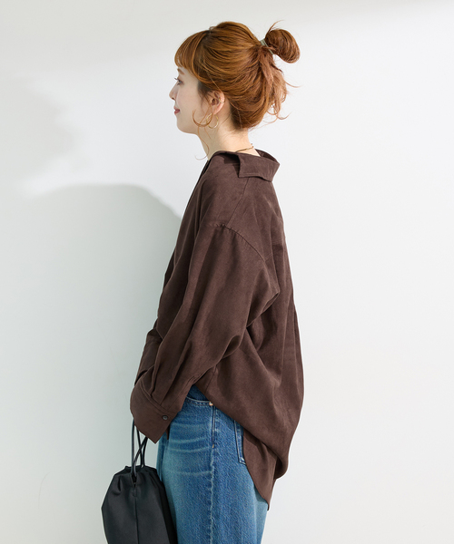B.C STOCK(ベーセーストック)の「手洗い可 / スエードライクスキッパーシャツ(シャツ/ブラウス・レディース・ブラウン/アイボリー・FREE)」の15枚目の写真