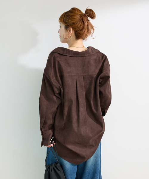 B.C STOCK(ベーセーストック)の「手洗い可 / スエードライクスキッパーシャツ(シャツ/ブラウス・レディース・ブラウン/アイボリー・FREE)」の16枚目の写真