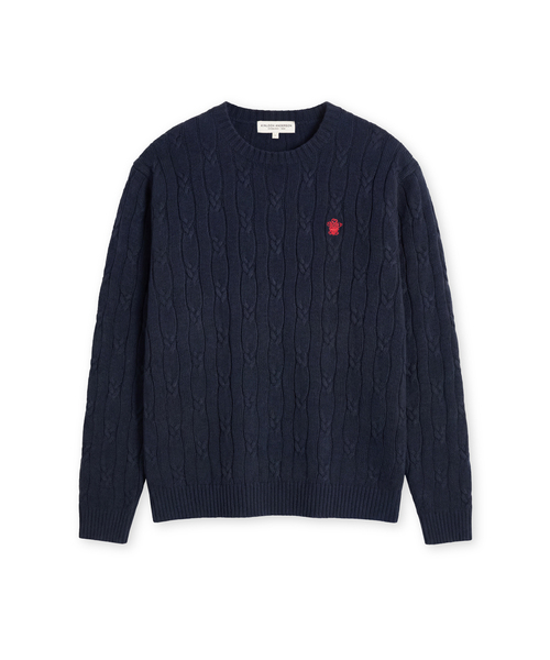 EDINBURGH CLUB(エディンバラクラブ)の「High-Twist Cotton Cable Knit (NAVY)(ニット/セーター・メンズ・ネイビー・X-LARGE/MEDIUM/LARGE/SMALL)」の1枚目の写真
