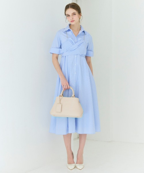 ROYAL PARTY（ロイヤルパーティー）の「ストラップ付カシュクールシャツワンピース（シャツワンピース・レディース・ブラック/ストライプ/オフホワイト・FREE）」の12枚目の写真
