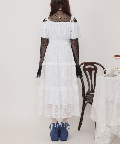 axes femme POETIQUE（アクシーズファムポエティック）の「ショルダーリボン総レースワンピース（ワンピース・レディース・ホワイト/ブラック・MEDIUM）」の5枚目の写真