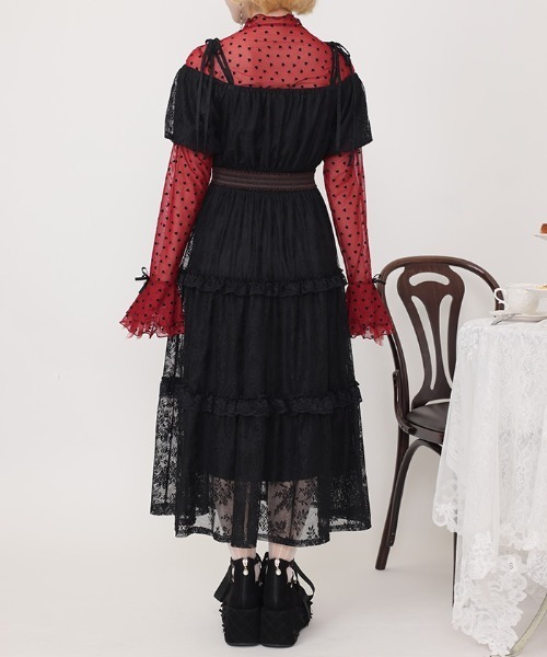 axes femme POETIQUE（アクシーズファムポエティック）の「ショルダーリボン総レースワンピース（ワンピース・レディース・ホワイト/ブラック・MEDIUM）」の8枚目の写真