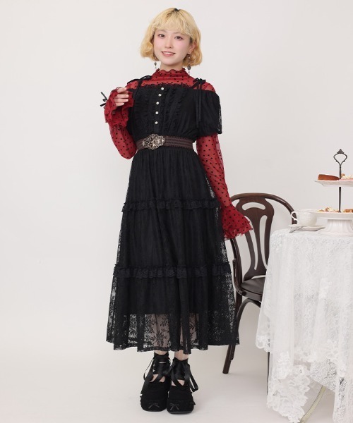 axes femme POETIQUE（アクシーズファムポエティック）の「ショルダーリボン総レースワンピース（ワンピース・レディース・ホワイト/ブラック・MEDIUM）」の11枚目の写真