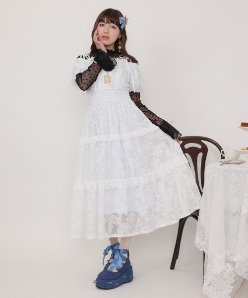 axes femme POETIQUE（アクシーズファムポエティック）の「ショルダーリボン総レースワンピース（ワンピース・レディース・ホワイト/ブラック・MEDIUM）」の12枚目の写真
