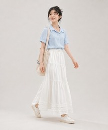 【KONVINI select】チェック柄ティアードロングスカート フリル レース レディース　バレエコア　韓国ファッション　アイドル