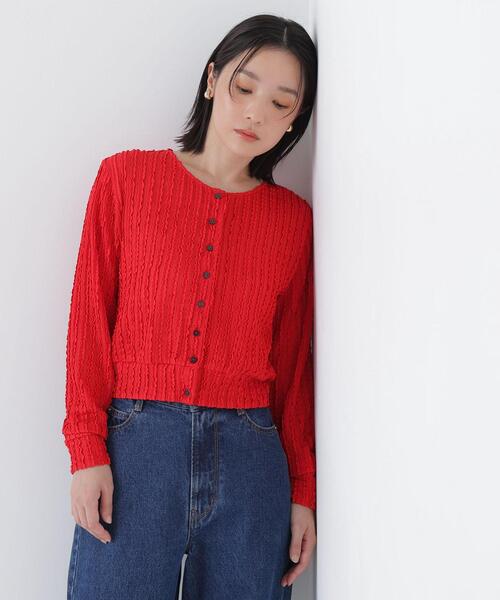 NATURAL BEAUTY BASIC(ナチュラルビューティーベーシック)の「ミニフリルカットカーディガン(カーディガン/ボレロ・レディース・ブラック/オフホワイト/レッド・フリ-)」の3枚目の写真