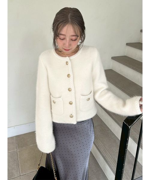 LILY BROWN(リリーブラウン)の「フォックスニットジャケット(ノーカラージャケット・レディース・ネイビー/ミント/アイボリー・F)」の16枚目の写真