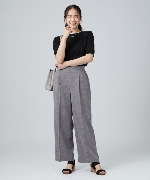 SHOO・LA・RUE（シューラルー）の「【通気性〇/セットアップ可/S-LL/洗濯機可】秋まで使える ツイード調ワイドパンツ（その他パンツ・レディース・チャコールグレー/ブルー/ブラウン系・01/02/03/04）」の8枚目の写真