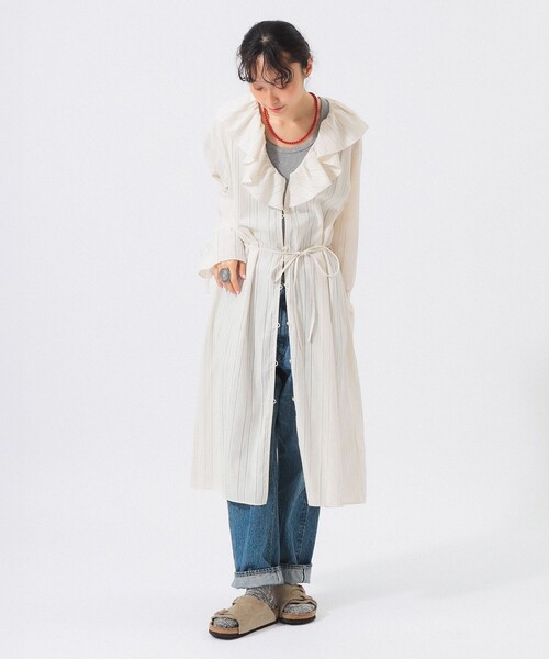 BEAMS BOY(ビームスボーイ)の「ドビー ストライプ ワンピース(ワンピース・レディース・オフホワイト/ブラック・0/1/2)」の3枚目の写真