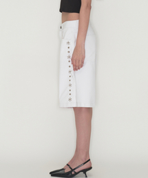 Side studded bermuda pants - White (Unisex)