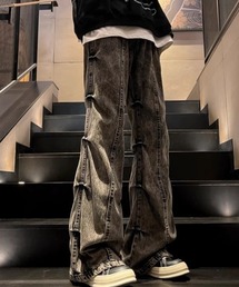 【26年秋冬新作アイテム】サイドデザインスリムブラックデニムパンツ
