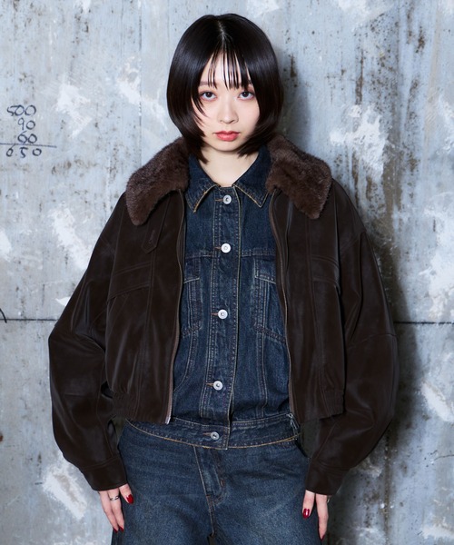 PAGEBOY(ページボーイ)の「メルトレザー2WAYブルゾン【ファー取り外し可能/スタンドネック】(ブルゾン・レディース・ダークブラウン/ブラック・FREE)」の20枚目の写真