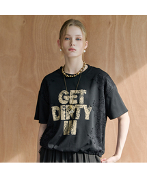 レースパッチレタリングストリング半袖Tシャツ