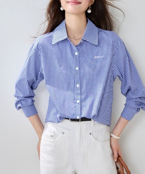 ONEP STAR（ワンピスター）の「ロゴ刺繍ギンガムチェック長袖シャツ（シャツ/ブラウス・レディース・チェック・MEDIUM/X-LARGE/LARGE）」の2枚目の写真