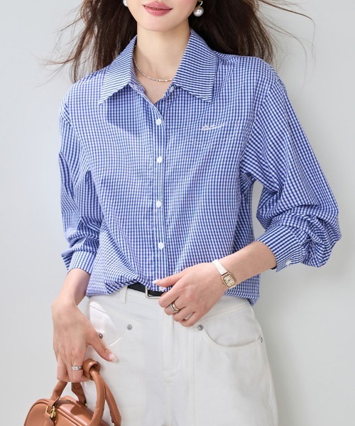 ONEP STAR（ワンピスター）の「ロゴ刺繍ギンガムチェック長袖シャツ（シャツ/ブラウス・レディース・チェック・MEDIUM/X-LARGE/LARGE）」の6枚目の写真