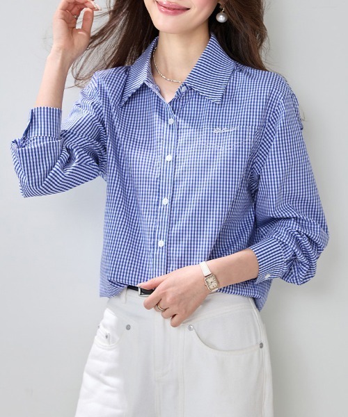 ONEP STAR（ワンピスター）の「ロゴ刺繍ギンガムチェック長袖シャツ（シャツ/ブラウス・レディース・チェック・MEDIUM/X-LARGE/LARGE）」の7枚目の写真
