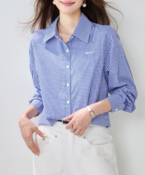 ONEP STAR（ワンピスター）の「ロゴ刺繍ギンガムチェック長袖シャツ（シャツ/ブラウス・レディース・チェック・MEDIUM/X-LARGE/LARGE）」の8枚目の写真