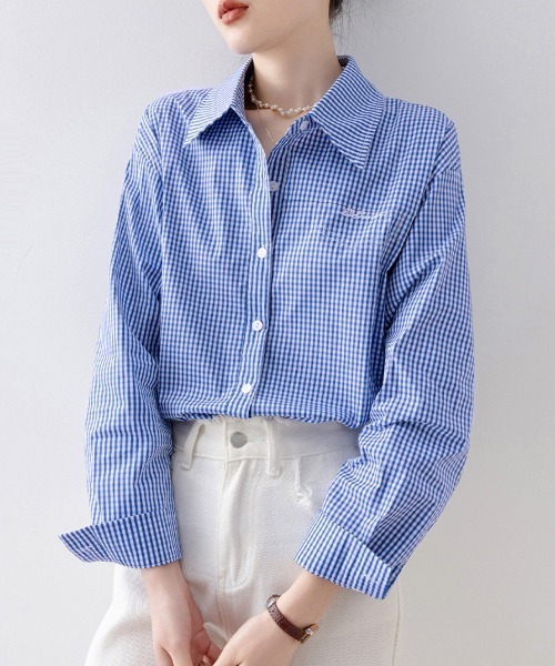 ONEP STAR（ワンピスター）の「ロゴ刺繍ギンガムチェック長袖シャツ（シャツ/ブラウス・レディース・チェック・MEDIUM/X-LARGE/LARGE）」の10枚目の写真