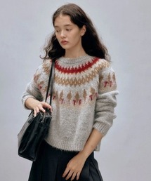 レトロノルディック柄シャギーニット