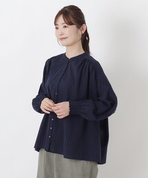 袖シャーリングコットンブラウス
