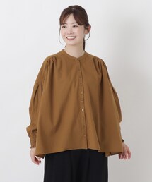 袖シャーリングコットンブラウス