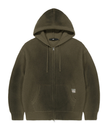 SPRAY DYED WAFFLE KNIT ZIP-UP olive