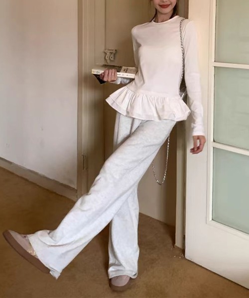 Silly(シリー)の「【1枚でレイヤード見え♪】ドッキングフリルペプラムトップス(Tシャツ/カットソー・レディース・ブラック×ホワイト/ホワイト×ホワイト・FREE)」の11枚目の写真