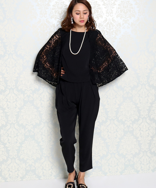 MARLENE JOBERT（マルレーヌ　ジョベル）の「セレモニー レースケープトップス　パンツセット（セットアップ・レディース・ベージュ/ネイビー/ブラック・MEDIUM/LARGE）」の6枚目の写真