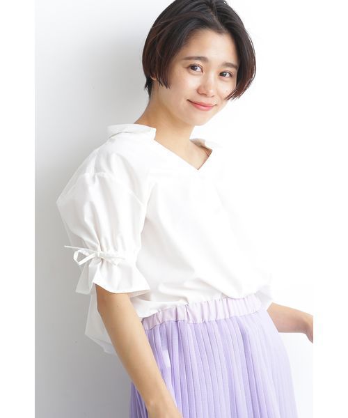 FREE'S MART（フリーズマート）の「キャンディースリーブＶネックシャツ（シャツ/ブラウス・レディース・ホワイト/ホワイト系その他/ベージュ/ダークネイビー・FREE）」の13枚目の写真