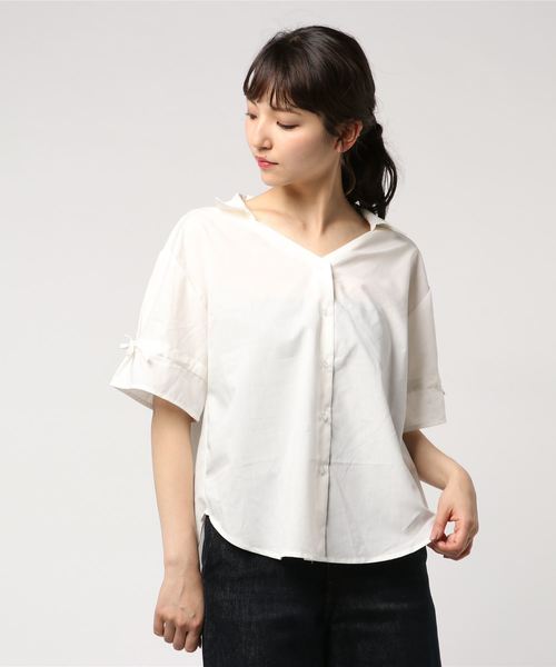 FREE'S MART（フリーズマート）の「キャンディースリーブＶネックシャツ（シャツ/ブラウス・レディース・ホワイト/ホワイト系その他/ベージュ/ダークネイビー・FREE）」の10枚目の写真