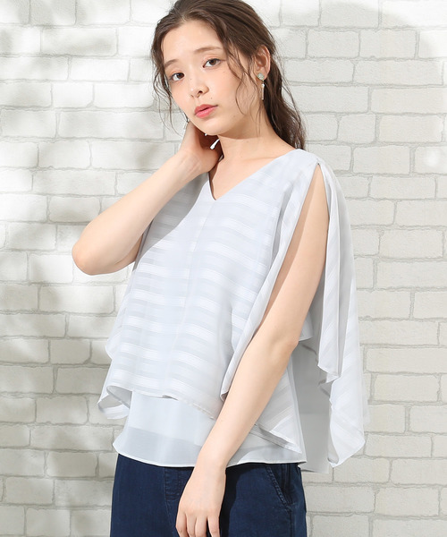 ROPE' PICNIC(ロペピクニック)の「【2WAY】マルチボーダーシフォンコンビブラウス(シャツ/ブラウス)」|グリーン系その他
