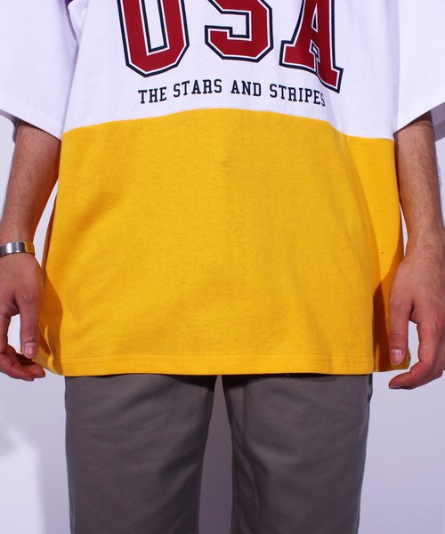 ８(eight)（エイト）の「USA ロゴ ラガーシャツ ボーダー ポロシャツ ビッグシルエット（ポロシャツ・メンズ・パープル/ネイビー/エメラルド・MEDIUM/LARGE）」の12枚目の写真