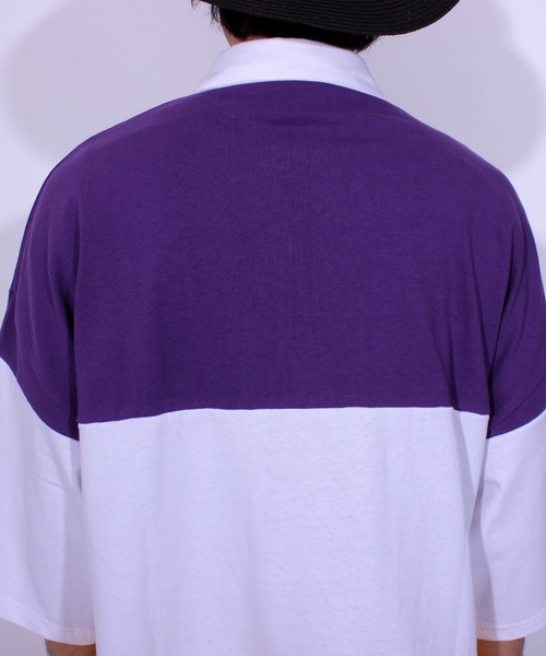 ８(eight)（エイト）の「USA ロゴ ラガーシャツ ボーダー ポロシャツ ビッグシルエット（ポロシャツ・メンズ・パープル/ネイビー/エメラルド・MEDIUM/LARGE）」の10枚目の写真