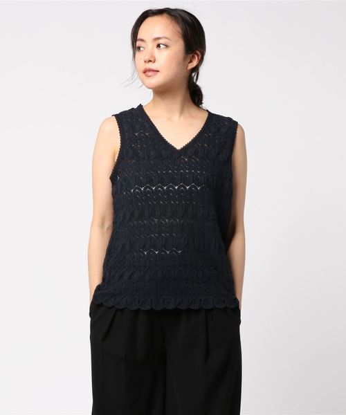 un dix cors（アンディコール）の「バルファスレースノースリ（Tシャツ/カットソー・レディース・ネイビー/イエロー・ﾌﾘ-）」の2枚目の写真