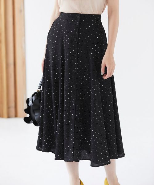 tocco closet(トッコ クローゼット)の「前ボタンドットプリントボリュームマキシスカート(スカート・レディース・ブラック/オフホワイト・M)」の1枚目の写真