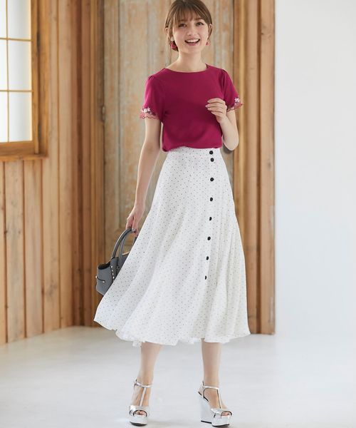 tocco closet(トッコ クローゼット)の「前ボタンドットプリントボリュームマキシスカート(スカート・レディース・ブラック/オフホワイト・M)」の3枚目の写真