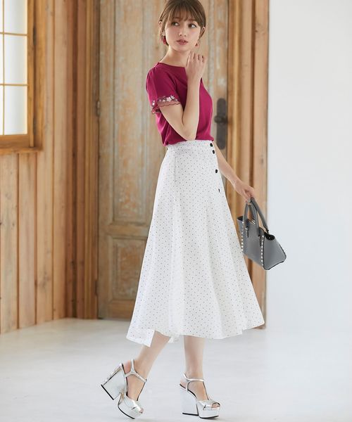 tocco closet(トッコ クローゼット)の「前ボタンドットプリントボリュームマキシスカート(スカート・レディース・ブラック/オフホワイト・M)」の4枚目の写真