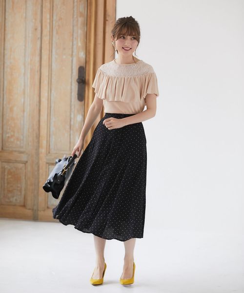 tocco closet(トッコ クローゼット)の「前ボタンドットプリントボリュームマキシスカート(スカート・レディース・ブラック/オフホワイト・M)」の6枚目の写真