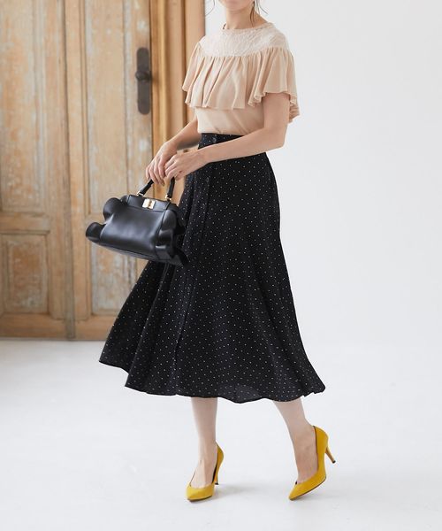 tocco closet(トッコ クローゼット)の「前ボタンドットプリントボリュームマキシスカート(スカート・レディース・ブラック/オフホワイト・M)」の7枚目の写真