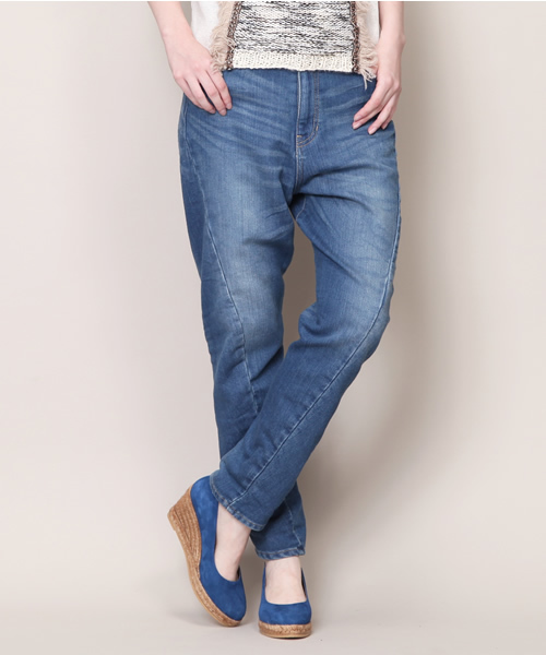 Another Edition（アナザーエディション）の「AE[A]ﾘｯﾀｲCUTTING ﾆｯﾄDNM ◆（デニムパンツ・レディース・ネイビー/コバルトブルー・SMALL/MEDIUM）」の5枚目の写真