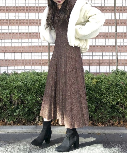 archives（アルシーヴ）の「2wayラメ二重臼レースアップワンピース（ワンピース・レディース・ベージュ/ブラウン/ピンク・MEDIUM）」の21枚目の写真