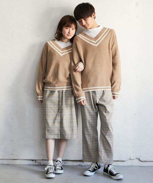 PairPair（ペアペア）の「チルデンＶネックニットプルオーバー（ニット/セーター・メンズ・ブラック/ライトベージュ・FREE）」の2枚目の写真