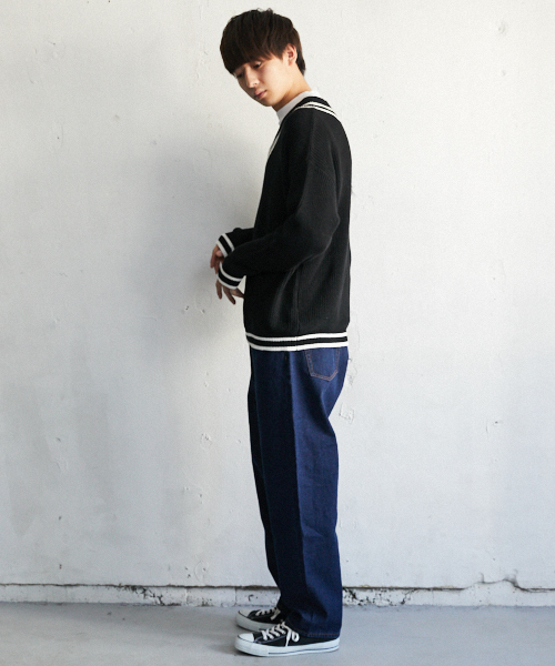 PairPair（ペアペア）の「チルデンＶネックニットプルオーバー（ニット/セーター・メンズ・ブラック/ライトベージュ・FREE）」の5枚目の写真