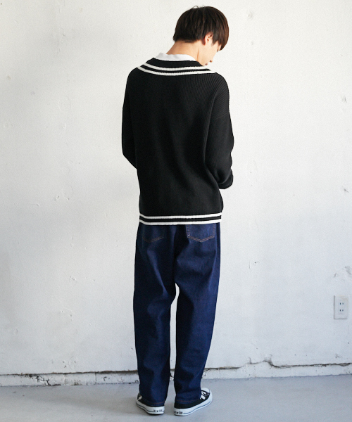 PairPair（ペアペア）の「チルデンＶネックニットプルオーバー（ニット/セーター・メンズ・ブラック/ライトベージュ・FREE）」の6枚目の写真