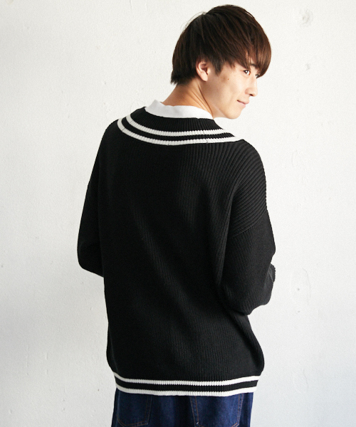 PairPair（ペアペア）の「チルデンＶネックニットプルオーバー（ニット/セーター・メンズ・ブラック/ライトベージュ・FREE）」の9枚目の写真