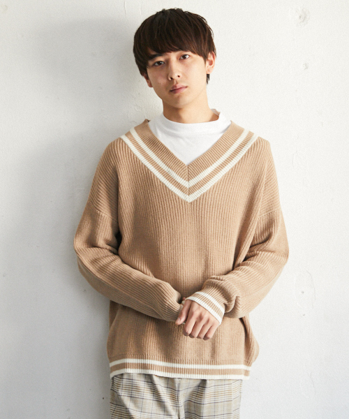 PairPair（ペアペア）の「チルデンＶネックニットプルオーバー（ニット/セーター・メンズ・ブラック/ライトベージュ・FREE）」の14枚目の写真