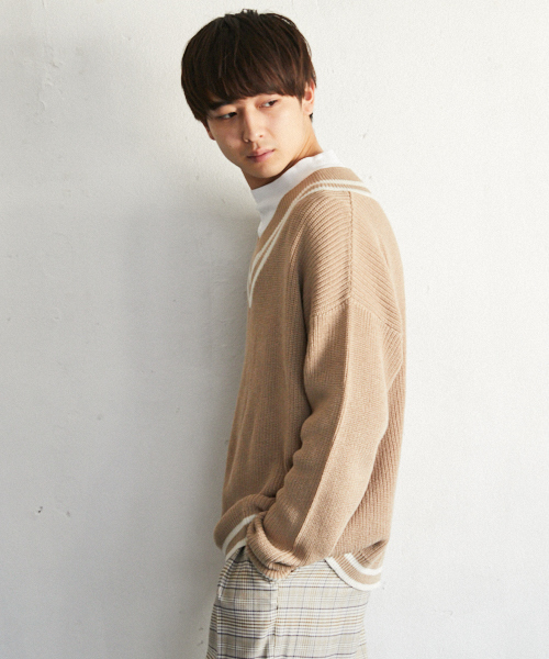 PairPair（ペアペア）の「チルデンＶネックニットプルオーバー（ニット/セーター・メンズ・ブラック/ライトベージュ・FREE）」の15枚目の写真