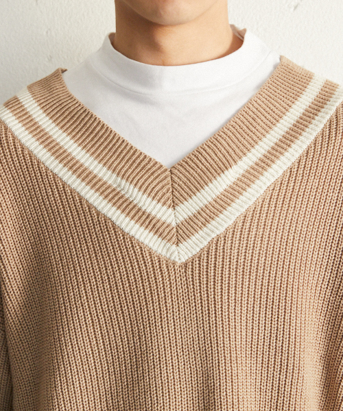 PairPair（ペアペア）の「チルデンＶネックニットプルオーバー（ニット/セーター・メンズ・ブラック/ライトベージュ・FREE）」の17枚目の写真